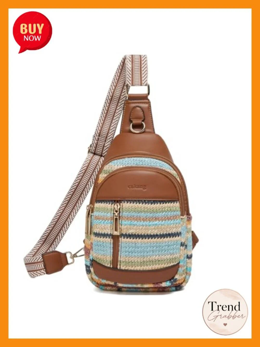 Vegan Leather Sling Bag Crossbody Rainbow Woven Straw for Women Travel